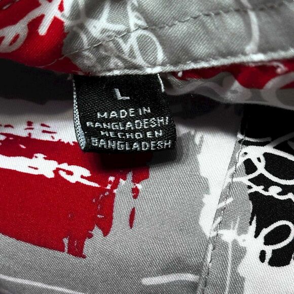 Joe Boxer Abstract Button Up Shirt Red Gray Black White Graphic Print Men’s L - Picture 6 of 9